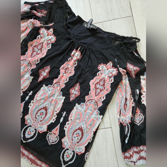 INC International Concepts Tops - ✨️4/$10-INC International Concepts Black Blouse with Pink and White Accents